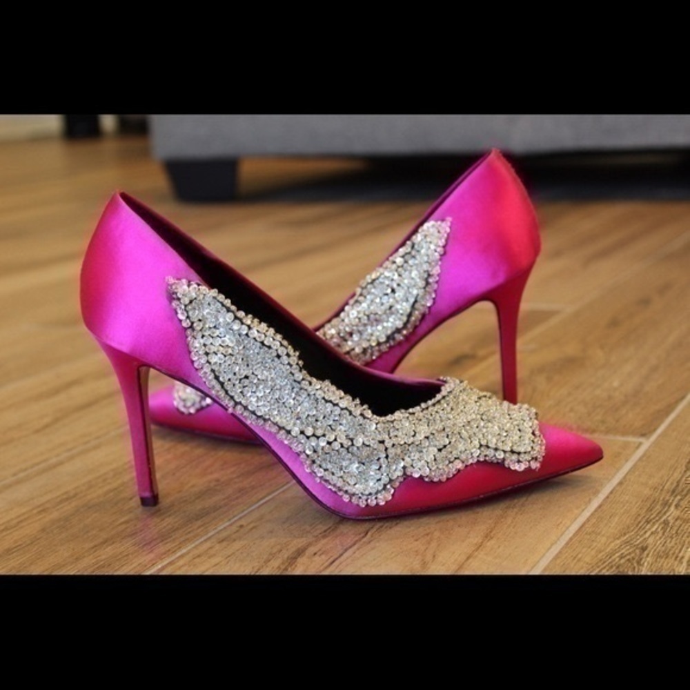 Gianni Bini Crystino Satin Sequin Pink Heel - Picture 9 of 16
